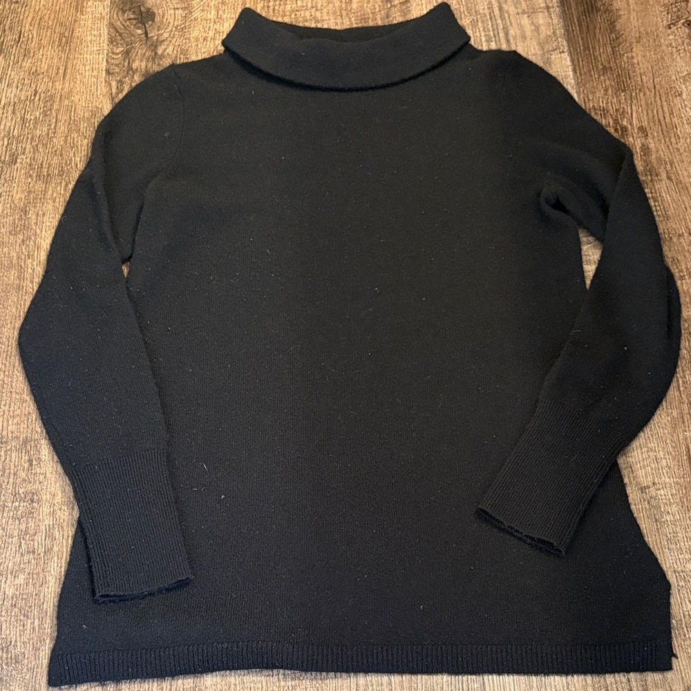 Talbots Petite Black 100% Cashmere Sweater P Small Luxurious Turtleneck Mockneck